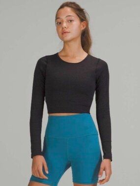 Lululemon Ebb to Street Long Sleeve Heathered Black Crop Top